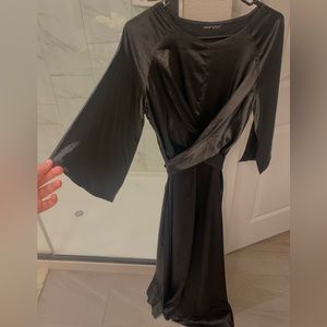 Elegant Black Bell Sleeve Satin Maxi Dress/Gown